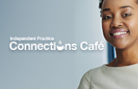 Connections Cafe logo with a woman to the right
