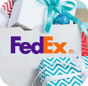 FedEx logo over gifts